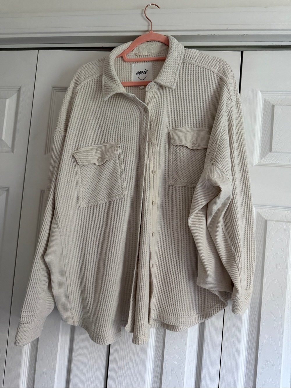 aerie Cream Waffle-Knit Button Down Shirt
